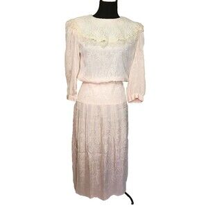 Vintage 1980s Billy Jack For Her Peach Dress Bib Collar Size 5-6            T37